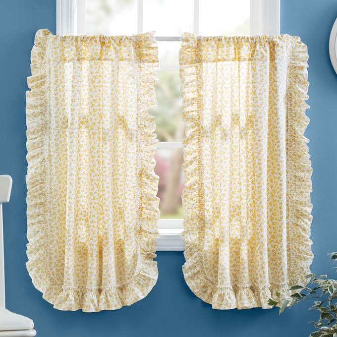 Mayfair Romantic Ruffled Semi-Sheer Cape Cod Tier Pair, , large