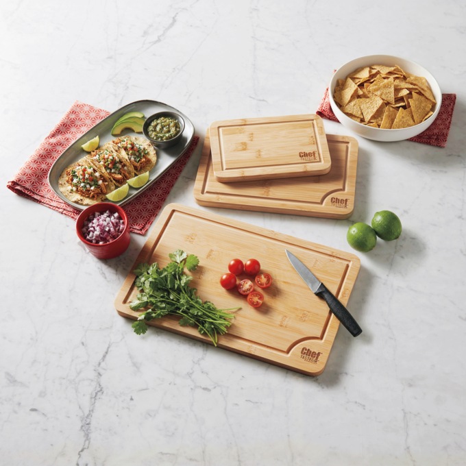 Set of 3 Chef Tested Bamboo Cutting Boards, Brown, large
