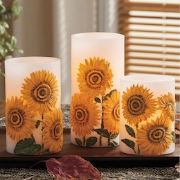 Set of 3 LED Sunflower Candles, , large