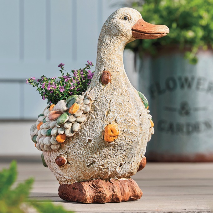 Stone Duck Planter, Gray, large