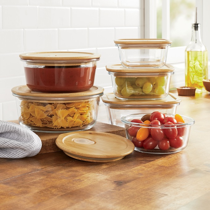 12-Piece Glass Storage Set with Bamboo Lids, , large