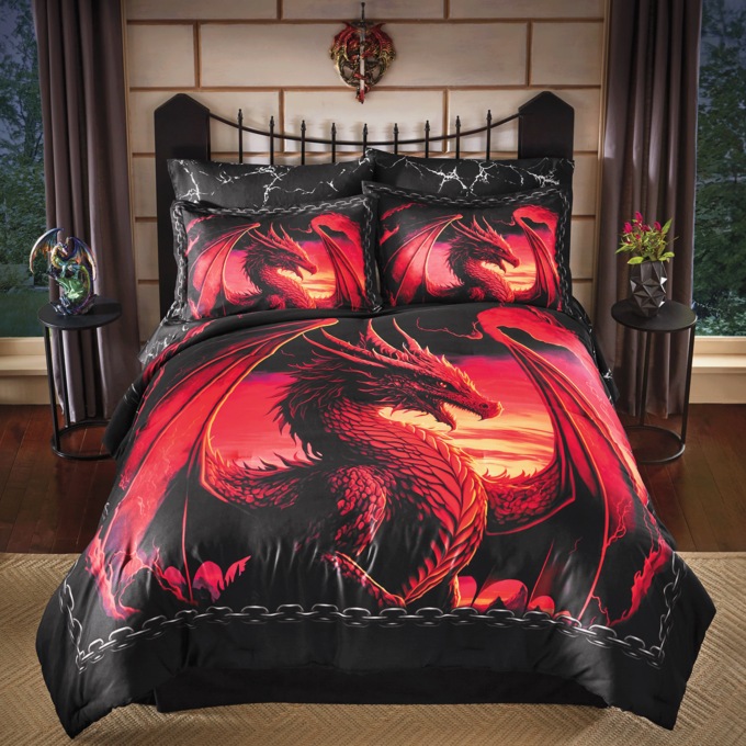 Red Rage Dragon Comforter Set, , large