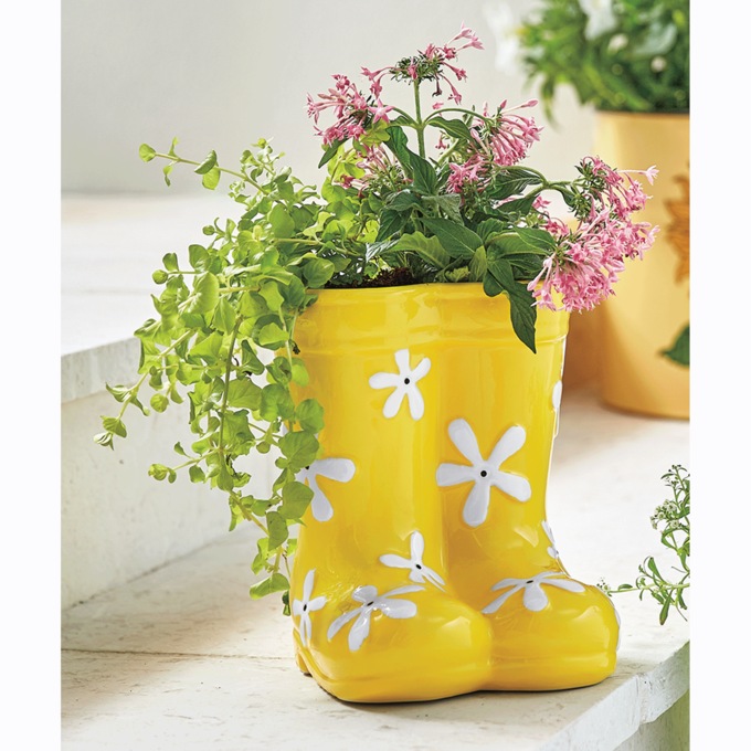 Rain Boot Planter, Yellow, large