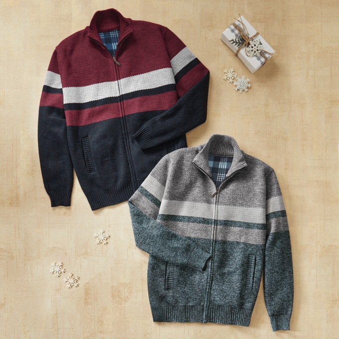 Full-Zip Fleece-Lined Sweater, , large