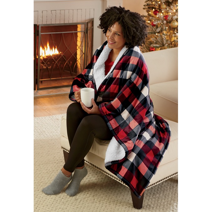 Westinghouse Reversible Plaid/Sherpa Heated Throw, , large