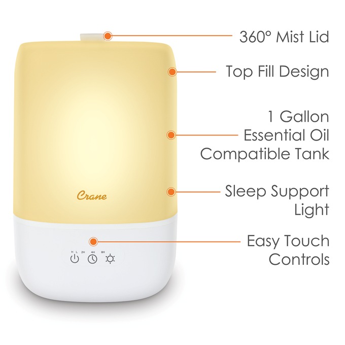 Crane 1-Gallon Top Fill Cool Mist Humidifier, White, large