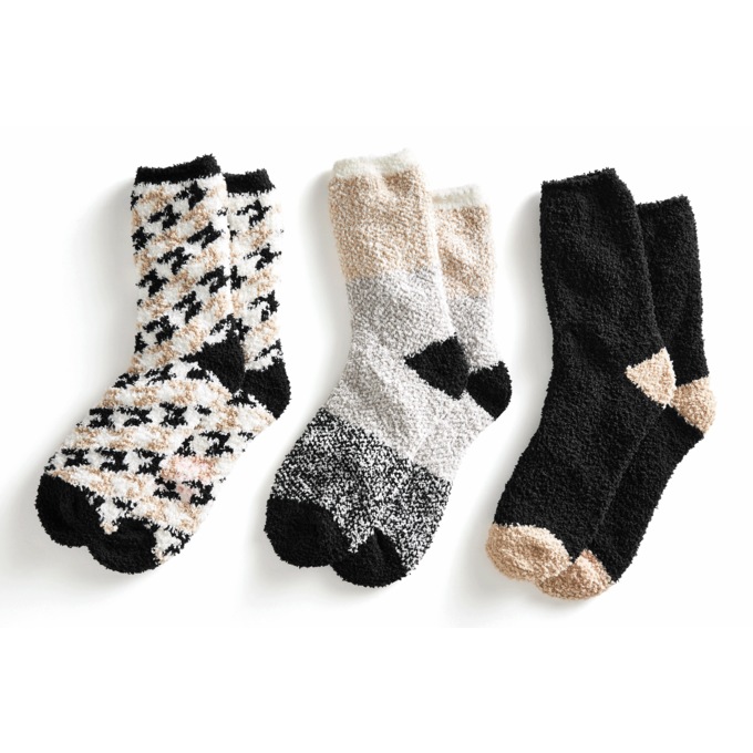 3-Pack Cozy Crew Socks, Black Neutral, large
