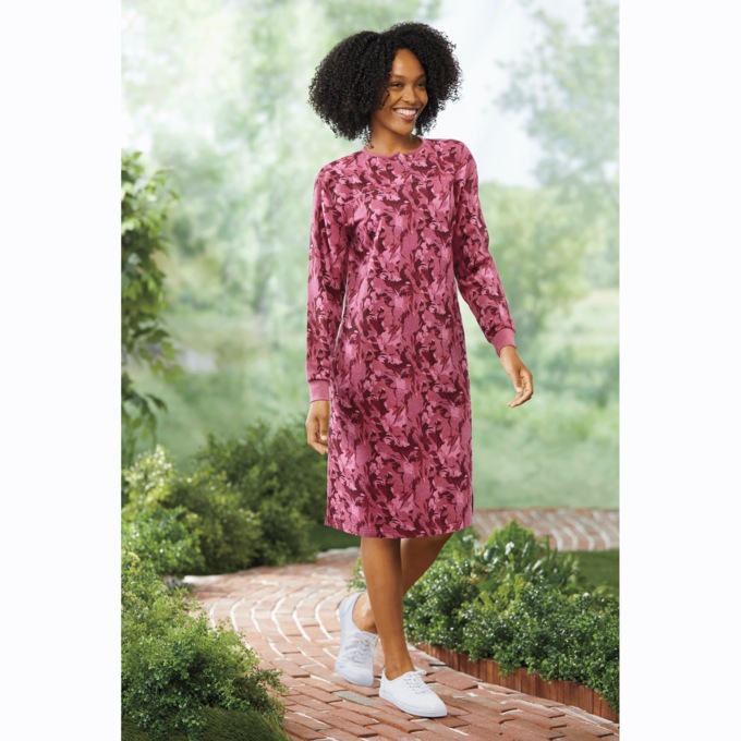 Henley Cotton-Blend Sweatshirt Dress, , large