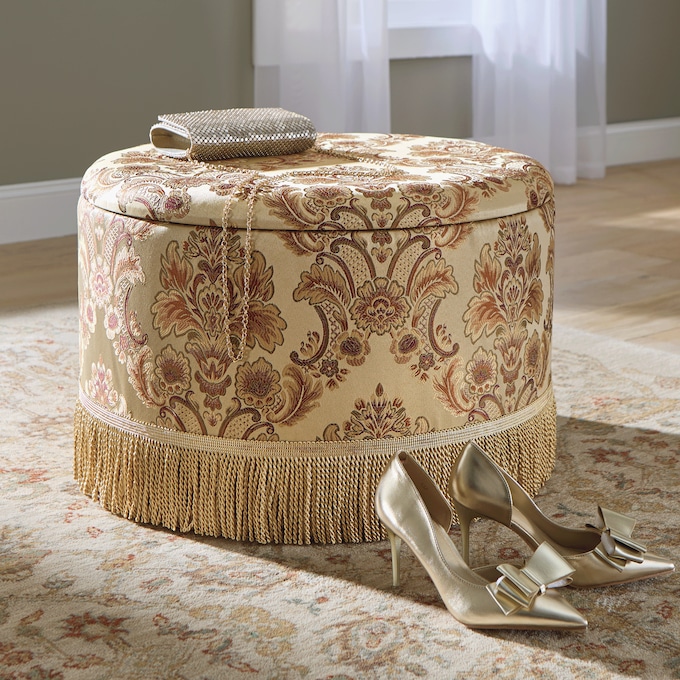 Cassandra Jacquard Storage Ottoman, Ivory Multi, large