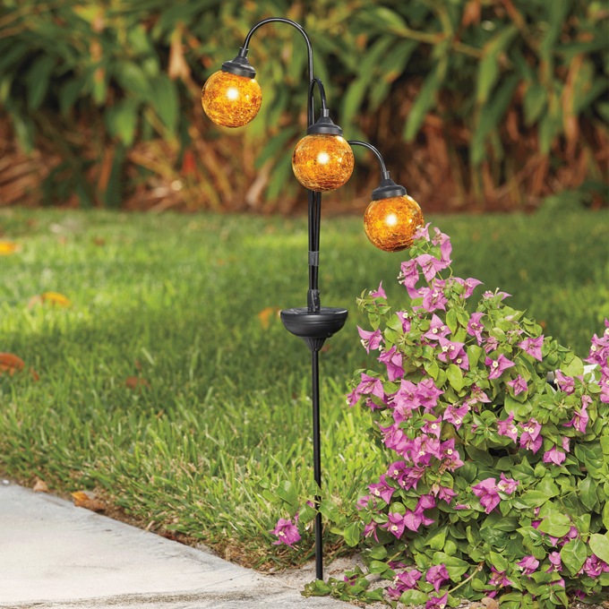 3 Orb Solar Light Stake, Orange, large