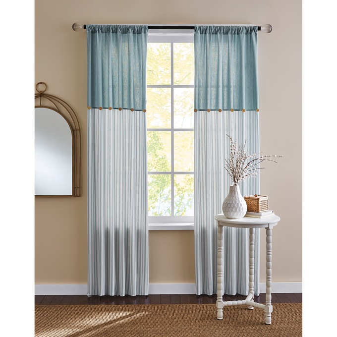 Cotton Striped Panel with Buttons, Blue, large