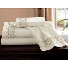 Scroll Embroidered Microfiber Sheet Set, , large