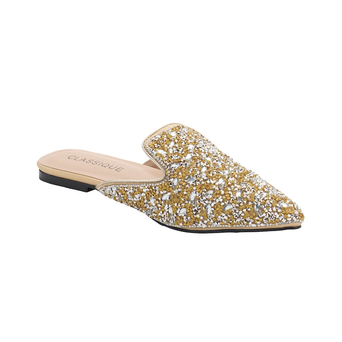 Rhinestone Satin Mule &ndash; Low Heel Slip-On Dress Shoe with Sparkling Crystals, , large