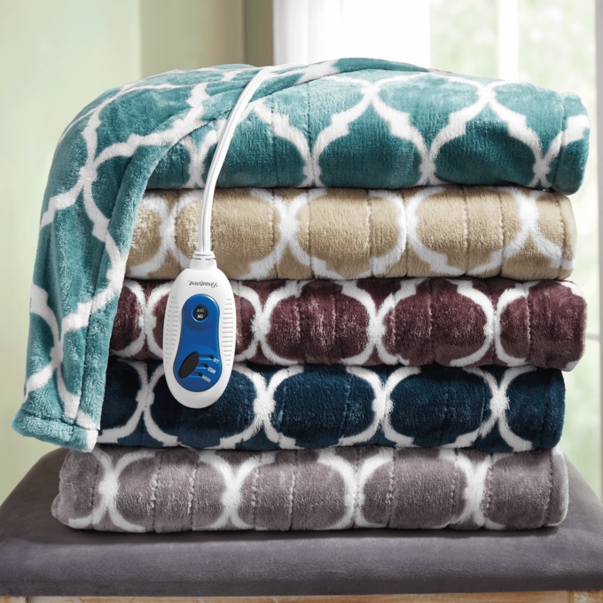 Beautyrest Ogee Heated Throw, Indigo, large