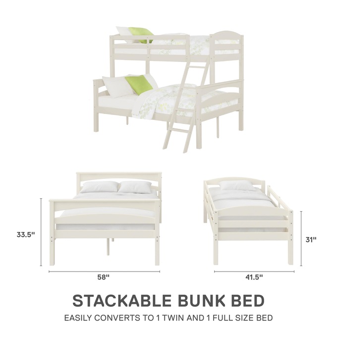 Monroe Twin-Over-Full Bunk Bed, White, large