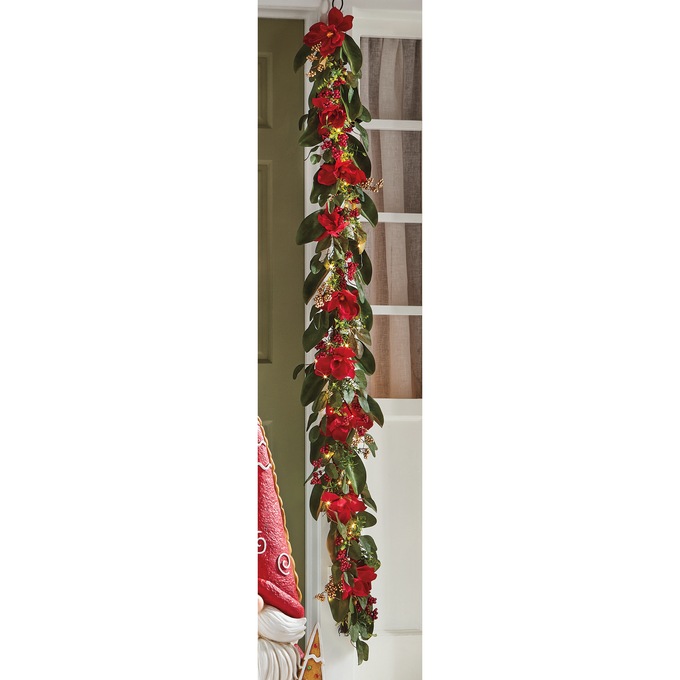 Lit Poinsettia Garland, , large