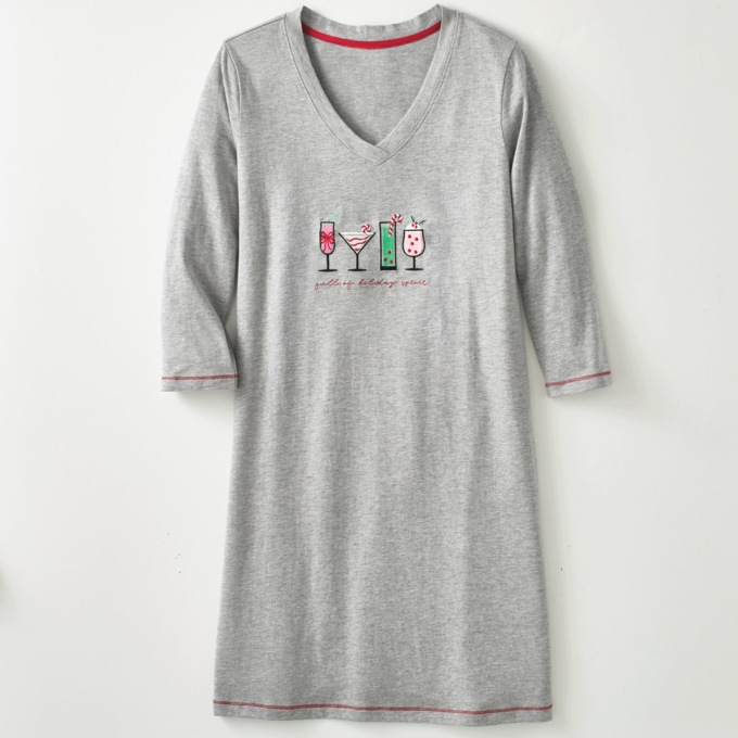 Novelty Holiday Sleep Shirt with Embroidered Christmas Graphic, , large