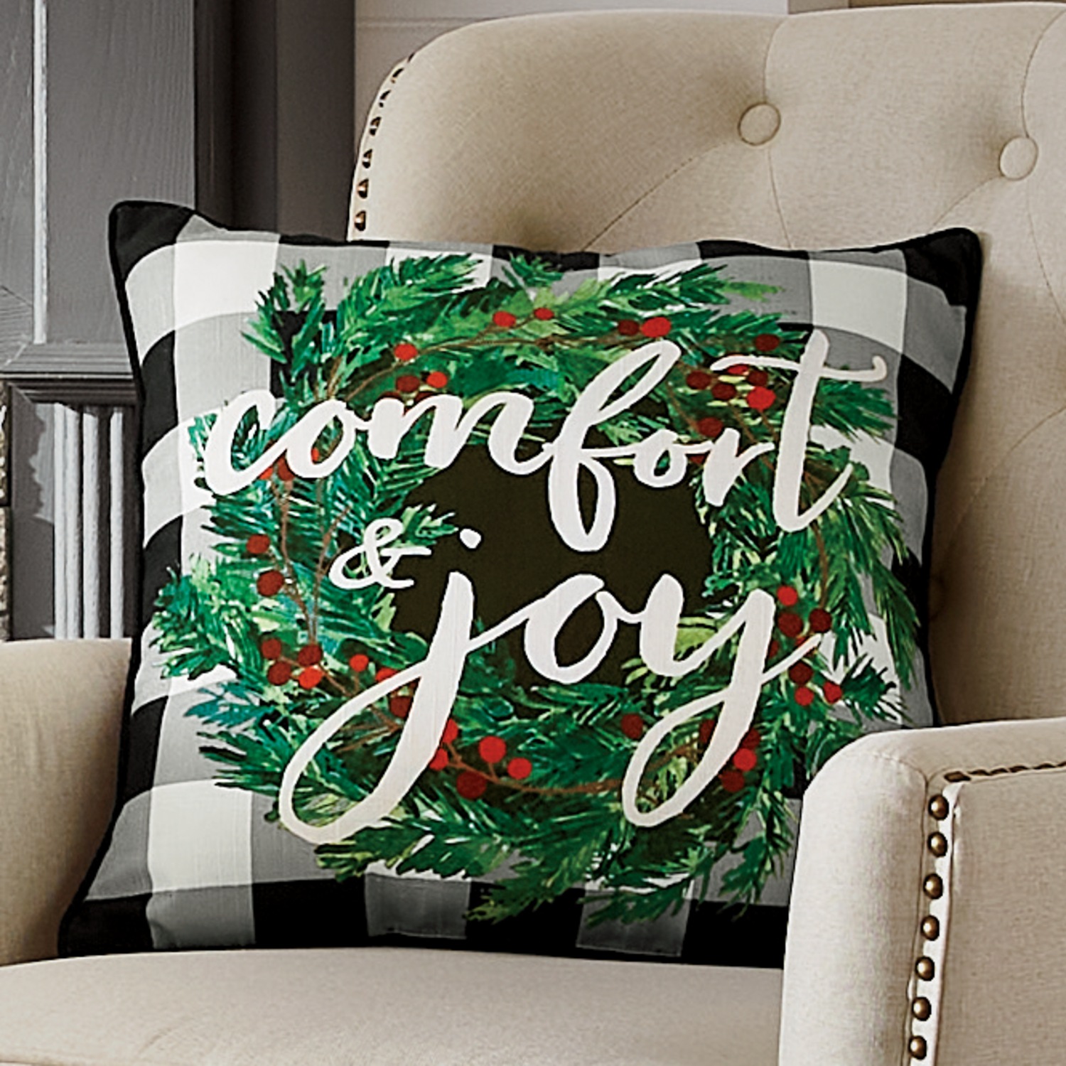 Tan Good Tidings Of Comfort And Joy Pillow Kirklands