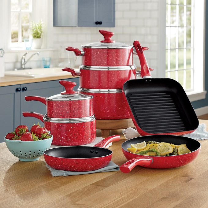 San Jacinto 9 Piece Aluminum Cookware Set In Red Speckle : Target