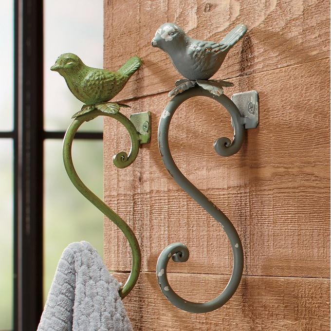 Set of 2 Bird Wall Hooks, , large