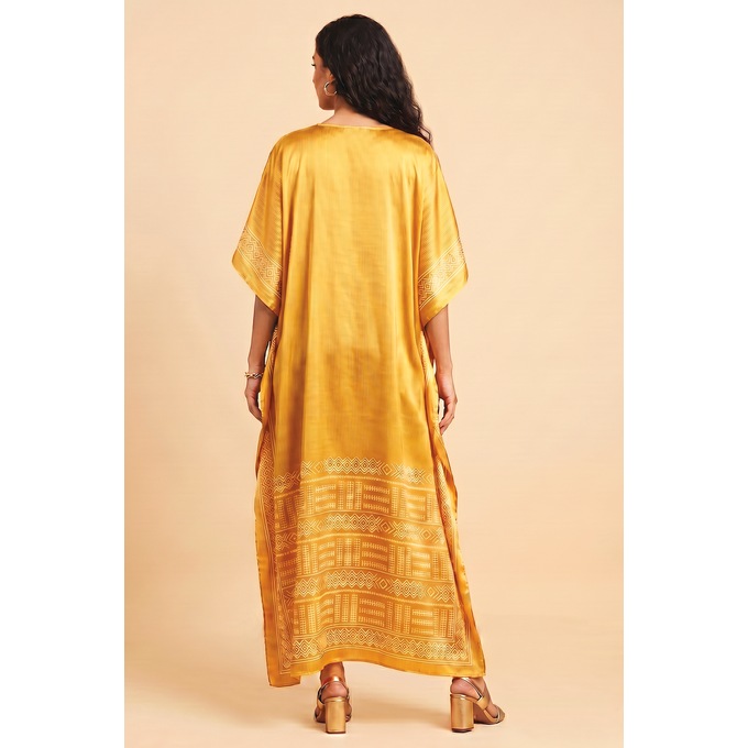 Chi Women's Long Caftan with Regal Border Print, Marigold, large
