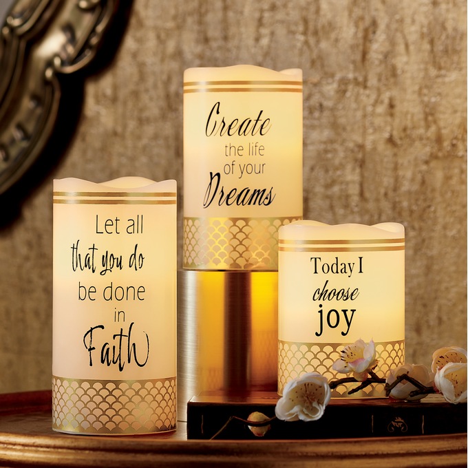 Set of 3 LED Affirmation Candles, , large