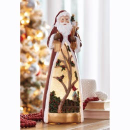 Lit Santa Waterglobe with Cardinals, , large