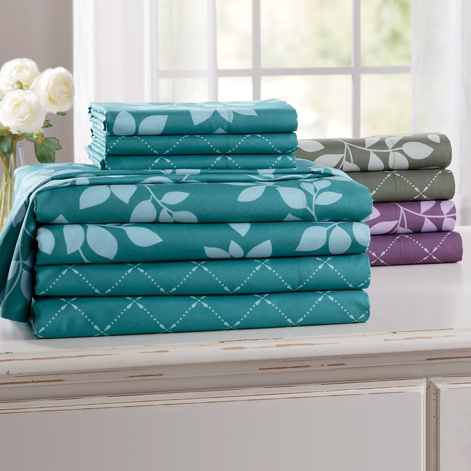 2-Pack Serene Leaf & Diamond Microfiber Sheet Set, , large