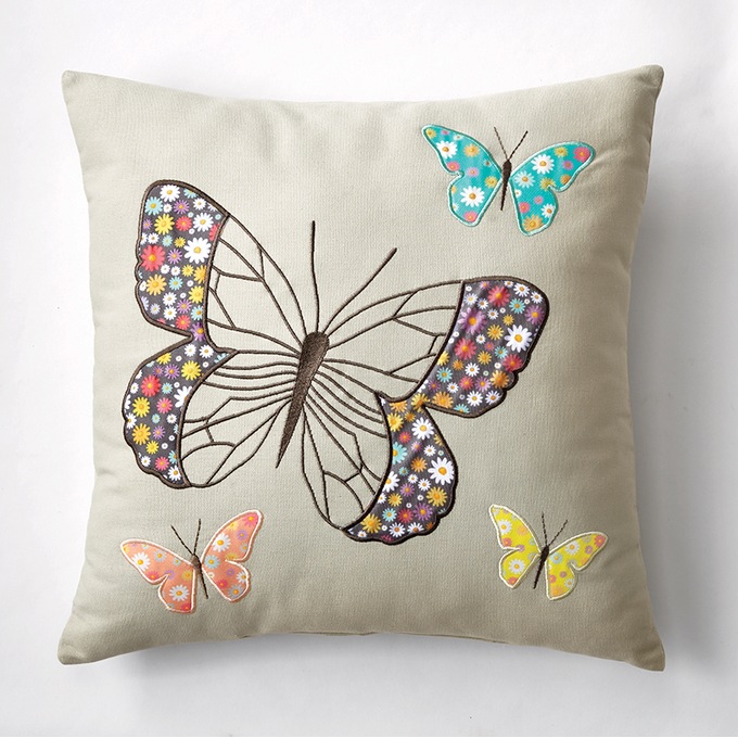 Appliqu&eacute;d Butterfly Accent Pillow, , large