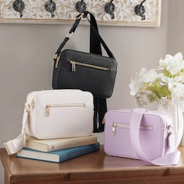 Faux Leather Square Crossbody with Zip Closures, , large