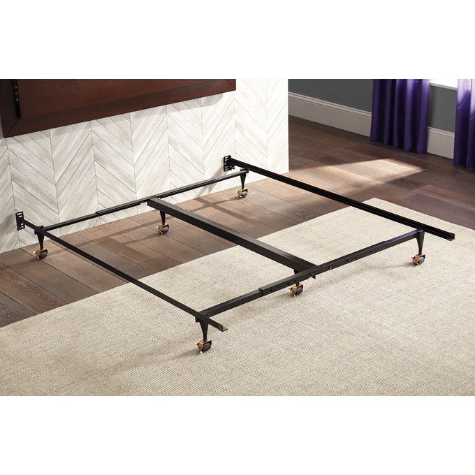 Adjustable Queen/King Steel Bed Rails with Locking Casters - 600-lb. Capacity, Black, large