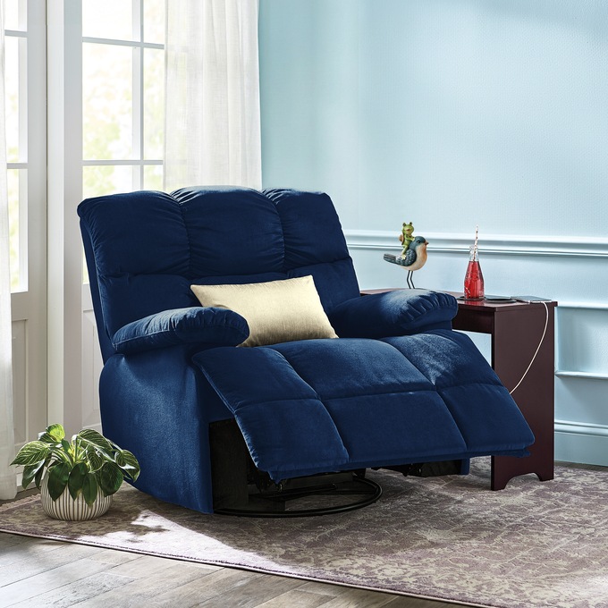 Microfiber Swivel Rocker Recliner, , large