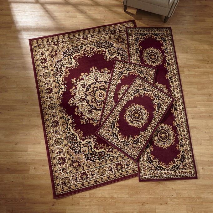 Floral Kirman 4-Piece Rug Set, , large
