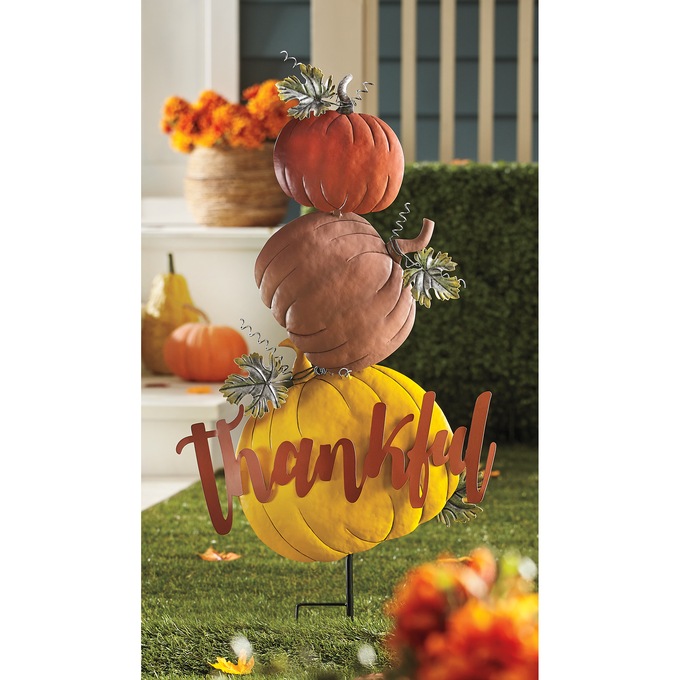 Thankful Pumpkin Stack Garden Stake, , large
