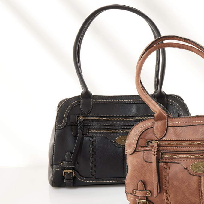 Born Lambertville Genuine Leather Buckle Satchel, Black, large