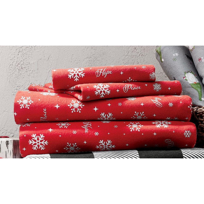 Holiday Print Cotton Flannel Sheet Set, , large