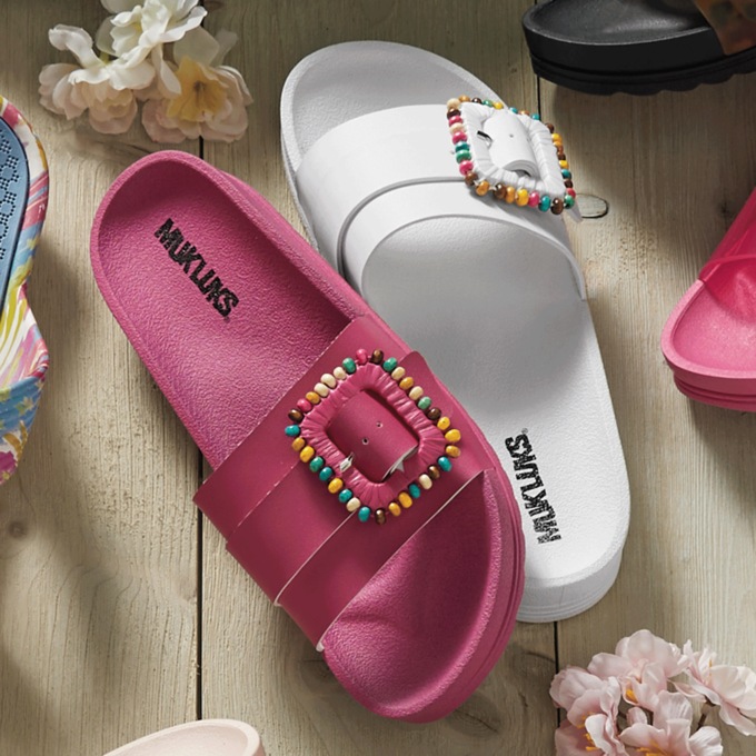 Muk Luks Grand Colette Slide with Beading and Adjustable Buckle, , large