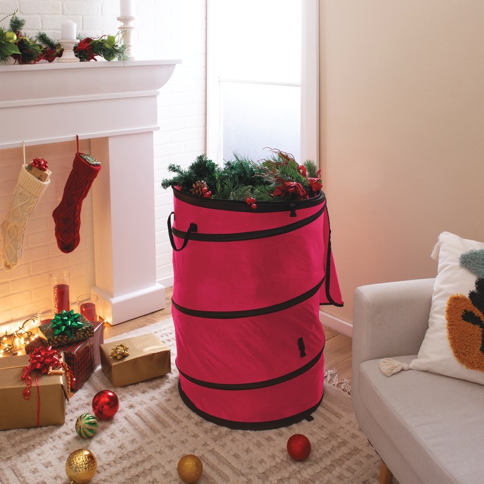 Simplify Heavy-Duty Pop-Up Holiday Storage Bag, Red, large