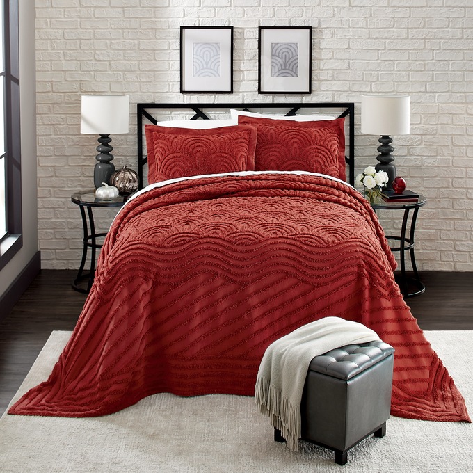 Deco Chenille Bedspread and Sham, , large