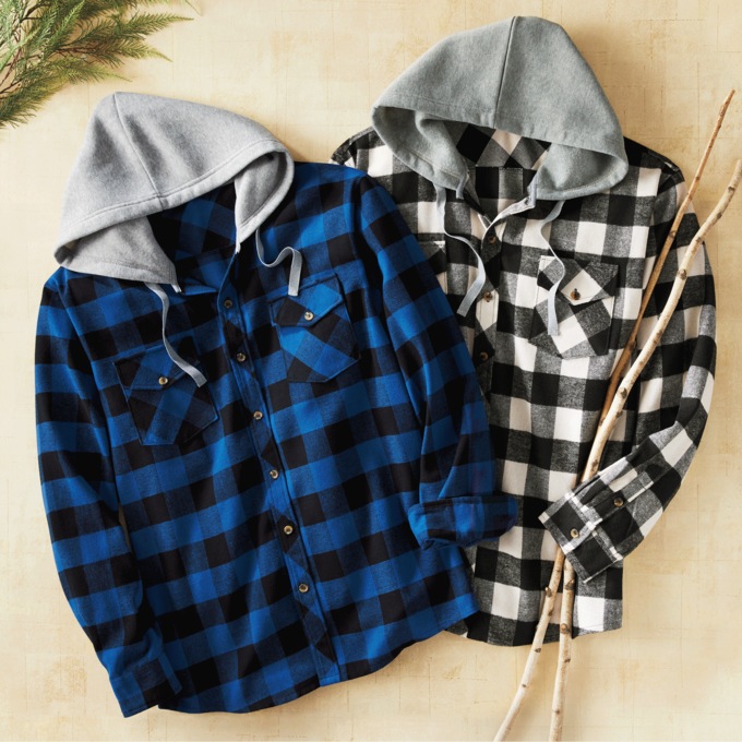Men's Flannel with Fleece Hoodie, , large
