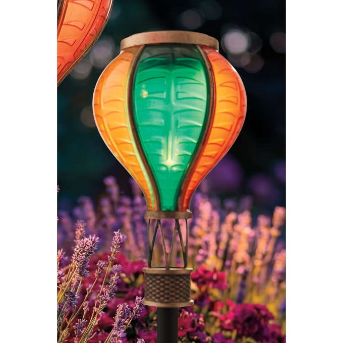 Solar Fire Glow Lighted Hot Air Balloon Stake, Green, large