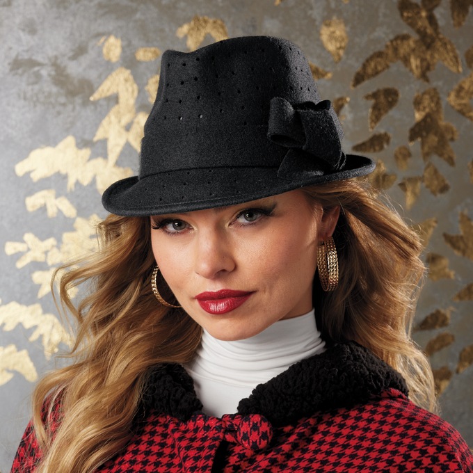 Perforated Bow Fedora, , large