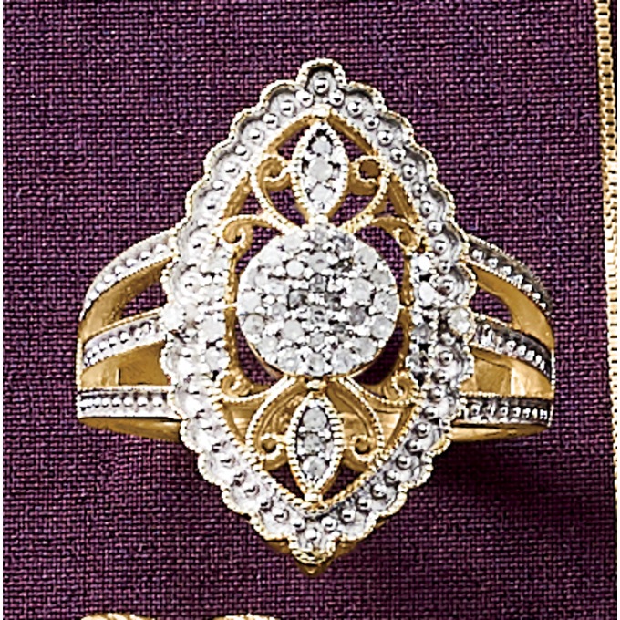 Diamond Vintage-Style Cluster Marquise Ring, , large