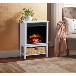 Compact Storage Fireplace With Basket, , large