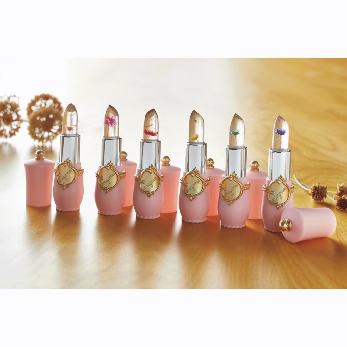 Set of 6 Color-Changing Jelly Lipsticks with Real Flowers and Golden Flakes, Multi, large