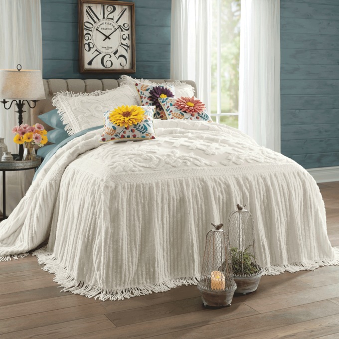 Eva Chenille Bedspread, Ivory, large