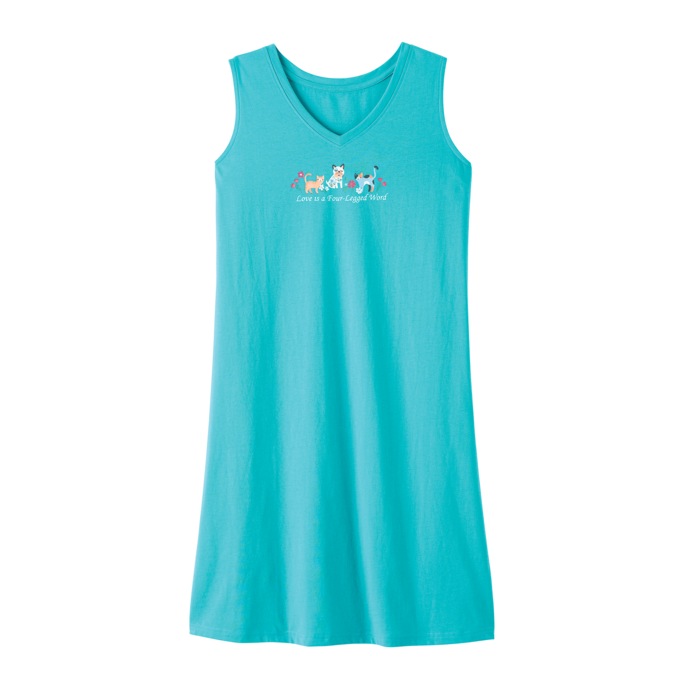 2-Pack Sleeveless Sleepshirts, Cats Dogs & Flowers, large