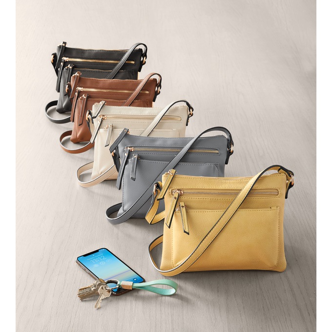 M.C. Handbags Double Zip Crossbody, Brown, large