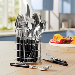 20-Piece Colored Flatware Set with Round Wire Caddy, , large
