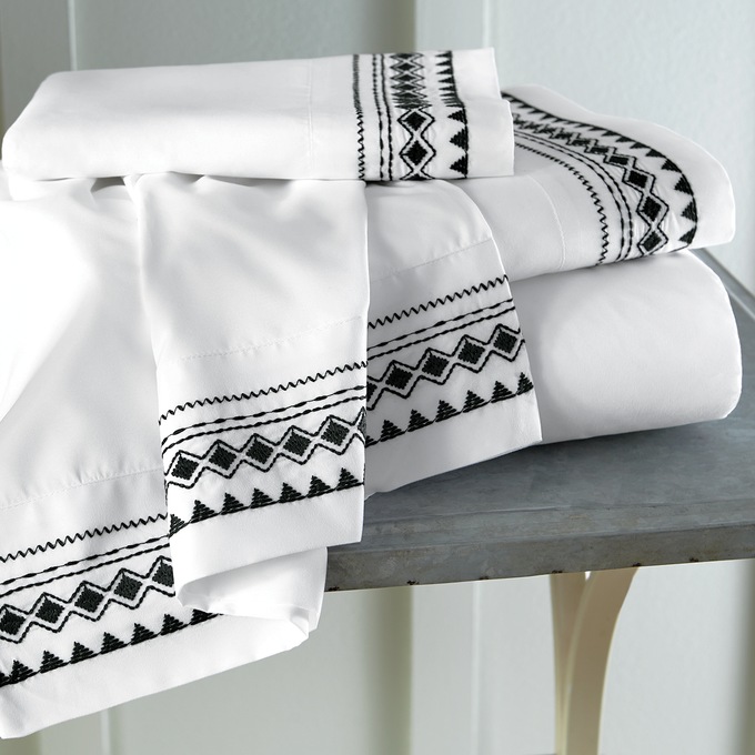 Chain-Stitch Embroidered Microfiber Sheet Set, , large